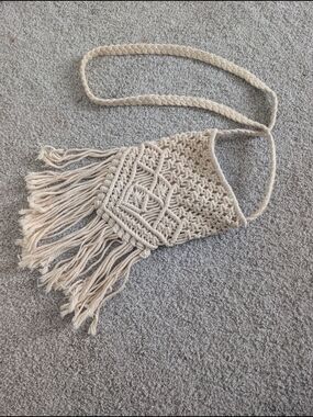 Boho Macramé Fringe Crossbody Bag - Cream